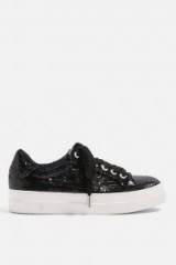 Topshop CANDY Glitter Lace Up Trainers in Black | sports luxe trainer