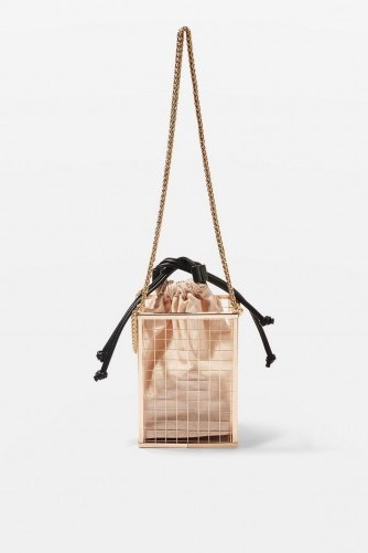Topshop Cara Cage Cross Body Bag in Gold | small metallic crossbody bags - flipped