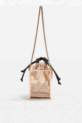 Topshop Cara Cage Cross Body Bag in Gold | small metallic crossbody bags