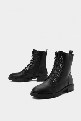 NASTY GAL Chain Sailing Biker Boot in black – embellished lace up boots - flipped