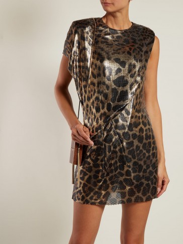 SAINT LAURENT Brown chainmail leopard-print mini dress | party glamour