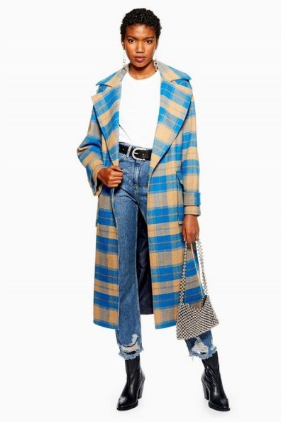 TOPSHOP Check Belted Coat – bold blue checks - flipped