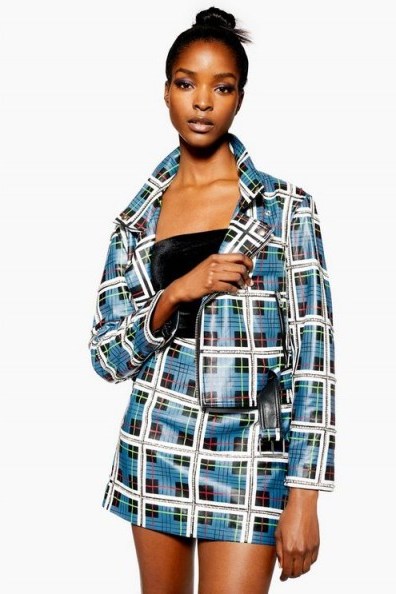 Topshop Check Diamante Leather Mini Skirt | embellished checked skirts - flipped