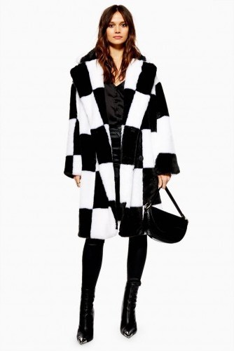 Topshop Checkerboard Faux Fur Coat in monochrome | glamorous black and white winter coats - flipped