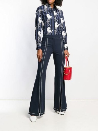CHLOÉ stitched trim flared trousers in ink navy – 70s retro blue flares - flipped