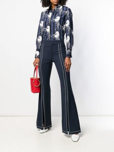 CHLOÉ stitched trim flared trousers in ink navy – 70s retro blue flares