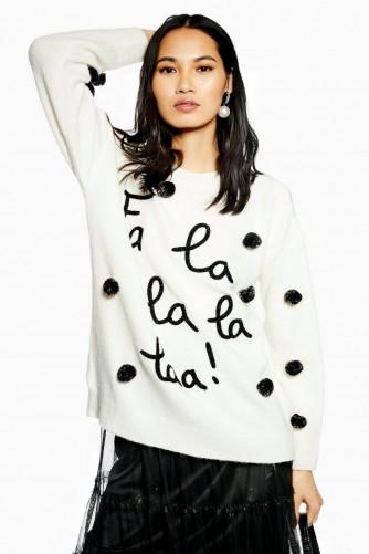 Topshop Christmas ‘Fa La La La’ Jumper in Ivory | slogan Xmas sweater