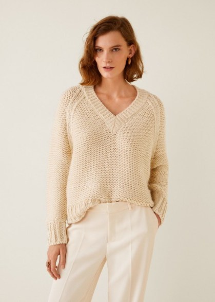 MANGO Chunky-knit sweater – RUSTIC | raglan sleeve V-neck jumper - flipped