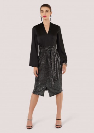 Closet GOLD 2-1 Black and Silver Sequin Dress – glamorous tie waist dresses