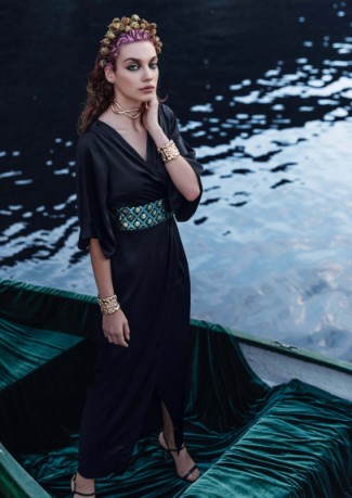 Closet GOLD Black Maxi Contrasting Tie Wrap Dress – metallic style sash