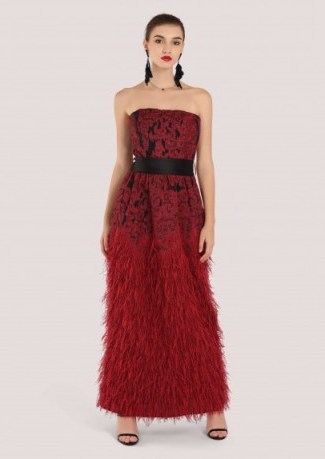 Closet GOLD Raspberry Feather Effect Strapless Dress – feathered maxi - flipped