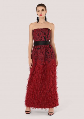 Closet GOLD Raspberry Feather Effect Strapless Dress – feathered maxi