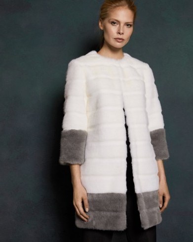 TED BAKER MINIKI Colour block faux fur coat in ivory / luxe coats - flipped