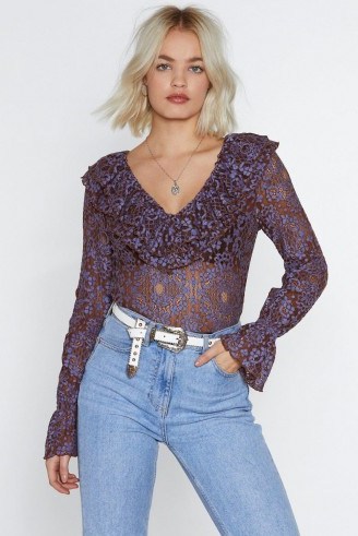 NASTY GAL Come and Lace Me Bodysuit in lilac - flipped