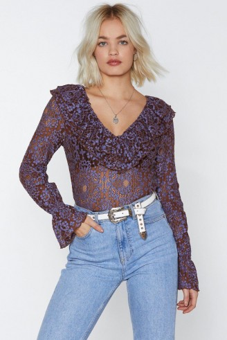 NASTY GAL Come and Lace Me Bodysuit in lilac