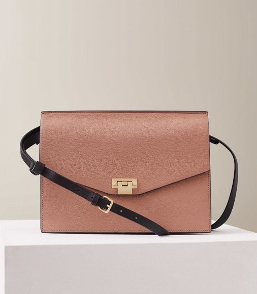REISS CONWAY LEATHER LOCK CLOSURE SHOULDER BAG ROSEWOOD ~ luxe handbags