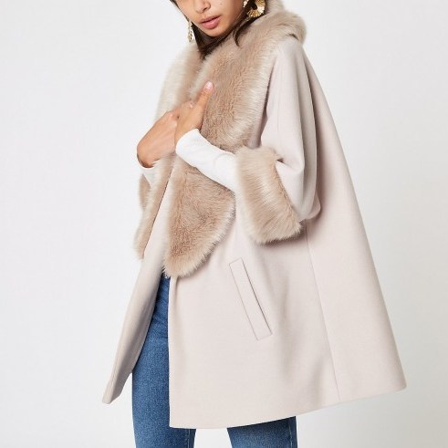 River Island Cream faux fur trim swing coat | winter luxe - flipped