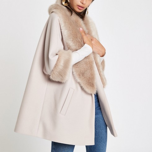 River Island Cream faux fur trim swing coat | winter luxe