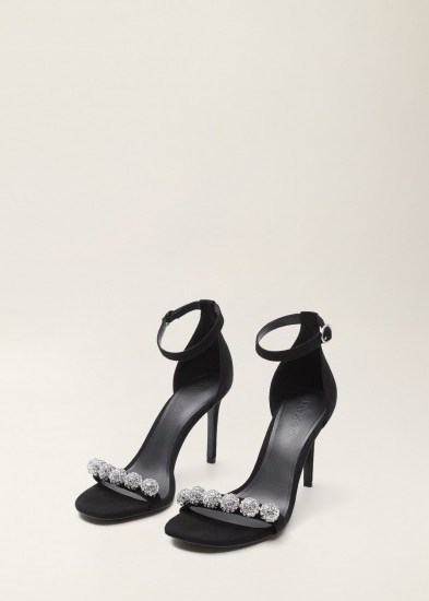 MANGO Crystal strap sandals in black – MIKA | embellished barely there party shoes - flipped