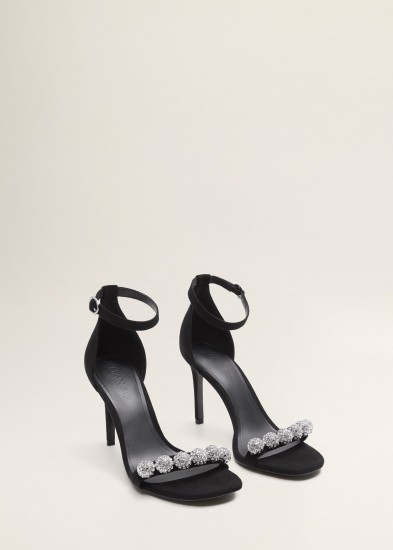 MANGO Crystal strap sandals in black – MIKA | embellished barely there party shoes