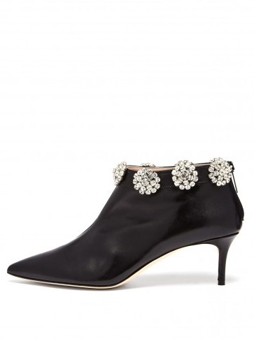 CHRISTOPHER KANE Crystal-embellished black leather ankle boots - flipped