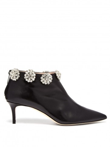 CHRISTOPHER KANE Crystal-embellished black leather ankle boots