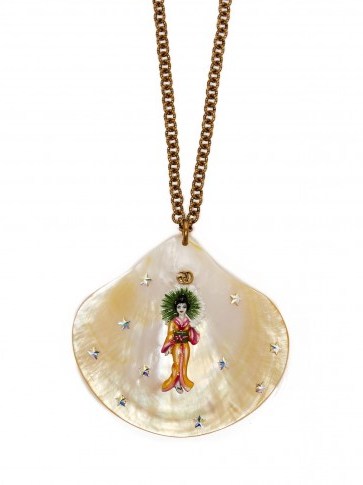 GUCCI Crystal-embellished shell Geisha pendant necklace - flipped