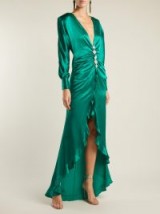 ALESSANDRA RICH Crystal-embellished silk-satin dress in green | vintage style party glamour