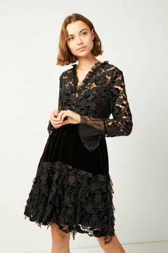 FRENCH CONNECTION CYNTHIA VELVET LACE MIX DRESS in Black | feminine party dresses - flipped