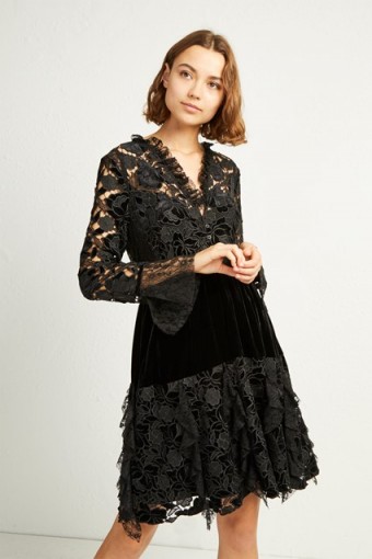 FRENCH CONNECTION CYNTHIA VELVET LACE MIX DRESS in Black | feminine party dresses