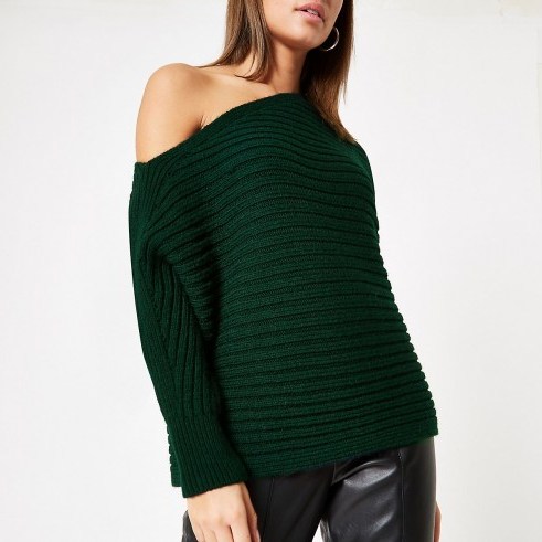 River Island Dark green asymmetric knit jumper | glamorous knits - flipped