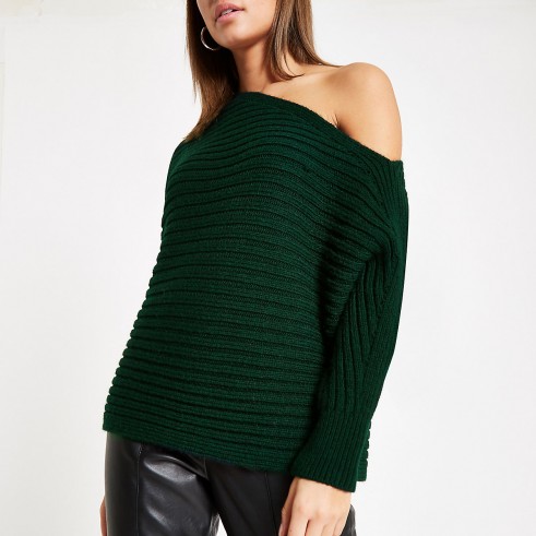 River Island Dark green asymmetric knit jumper | glamorous knits