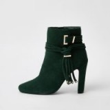 RIVER ISLAND Dark green suede tassel side boots – fringed ankle boot