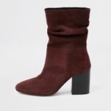RIVER ISLAND Dark red block heel slouch boots – slouchy ankle boot
