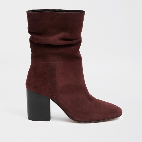 RIVER ISLAND Dark red block heel slouch boots – slouchy ankle boot - flipped