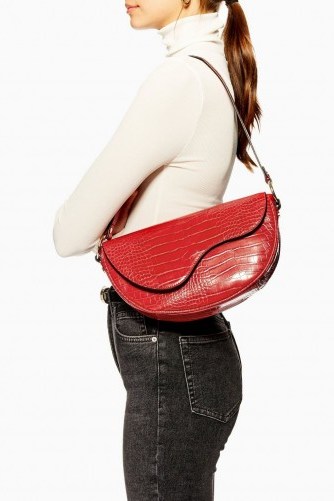 Topshop Demi Croc Shoulder Bag in Red - flipped