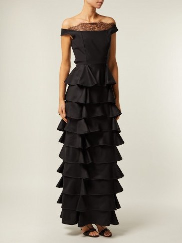 EMILIO DE LA MORENA Diana black off-the-shoulder tiered silk gown ~ beautiful event wear - flipped