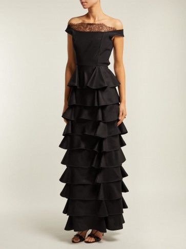 EMILIO DE LA MORENA Diana black off-the-shoulder tiered silk gown ~ beautiful event wear