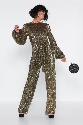 NASTY GAL Disco with It Sequin Jumpsuit in gold - flipped