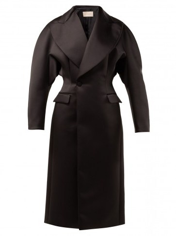 CHRISTOPHER KANE Black double-breasted duchess satin coat ~ chic tailored clothing - flipped