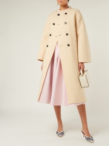 ROCHAS Collarless double-breasted beige felted coat ~ luxe outerwear - flipped