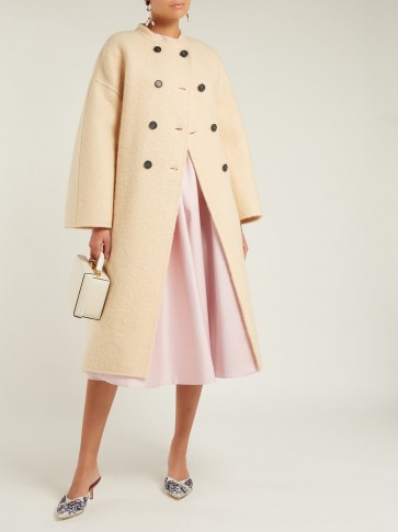 ROCHAS Collarless double-breasted beige felted coat ~ luxe outerwear