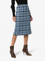 Dries Van Noten Blue and Black Check Knitted Pencil Skirt
