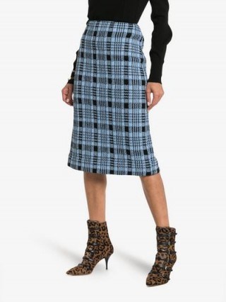 Dries Van Noten Blue and Black Check Knitted Pencil Skirt - flipped
