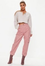 Missguided dusky pink plain cargo trousers | casual cuffed pants