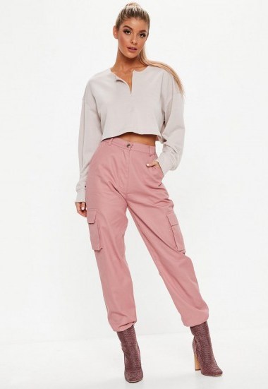 Missguided dusky pink plain cargo trousers | casual cuffed pants - flipped