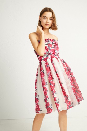 FRENCH CONNECTION EDITH VINTAGE STRAPLESS DRESS | floral party dresses