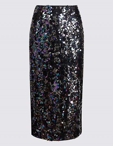 M&S COLLECTION Embellished Pencil Midi Skirt in Navy Mix - flipped