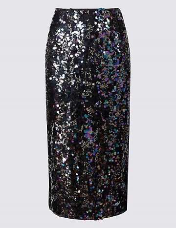 M&S COLLECTION Embellished Pencil Midi Skirt in Navy Mix