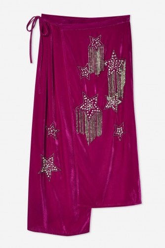 Topshop Embellished Velvet Midi Skirt in Magenta | rich winter colours - flipped